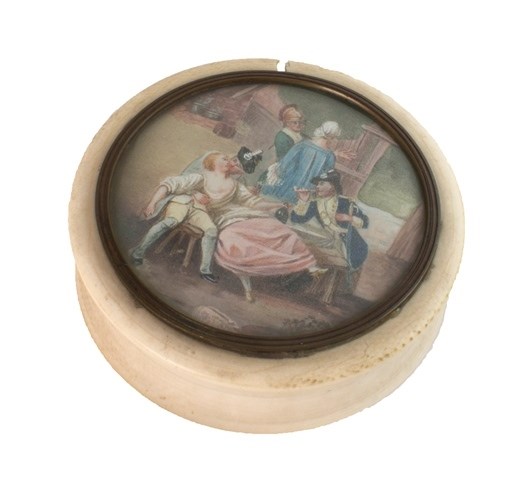 Appraisal: A circular ivory box and cover probably French glazed with