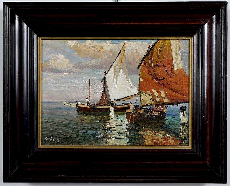 Appraisal: Continental School th century Fishing Vessels signed lower left indistinctly