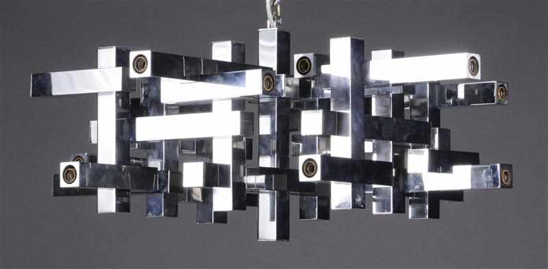 Appraisal: POLISHED CHROME CUBIST STYLE CHANDELIER x x in