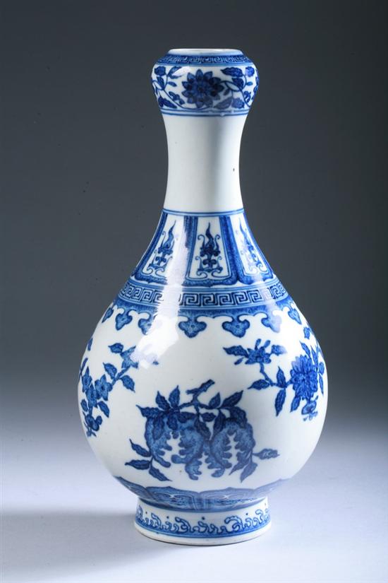 Appraisal: CHINESE BLUE AND WHITE PORCELAIN GARLIC MOUTH VASE Painted to