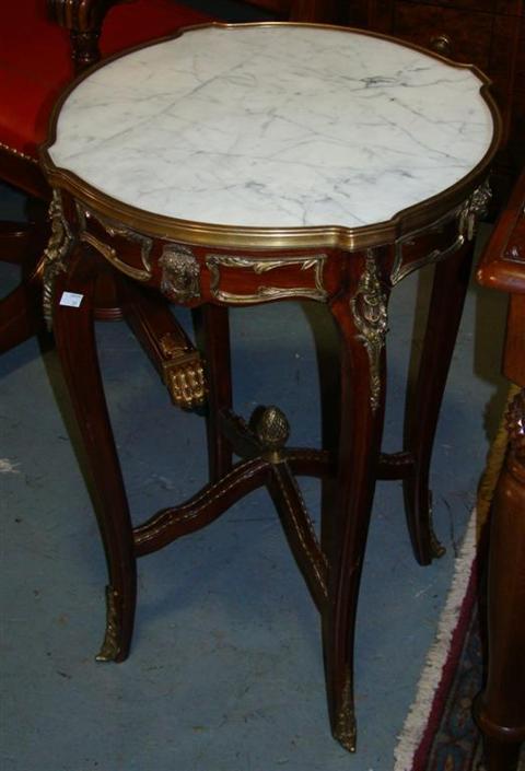 Appraisal: PAIR OF LOUIS XV STYLE MAHOGANY AND WHITE MARBLE SIDE