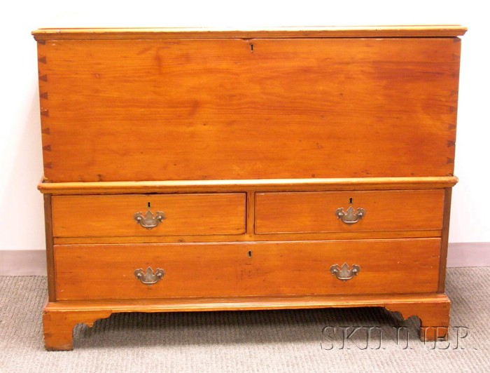 Appraisal: Pine Dovetail-constructed Blanket Chest over Three Drawers in two parts