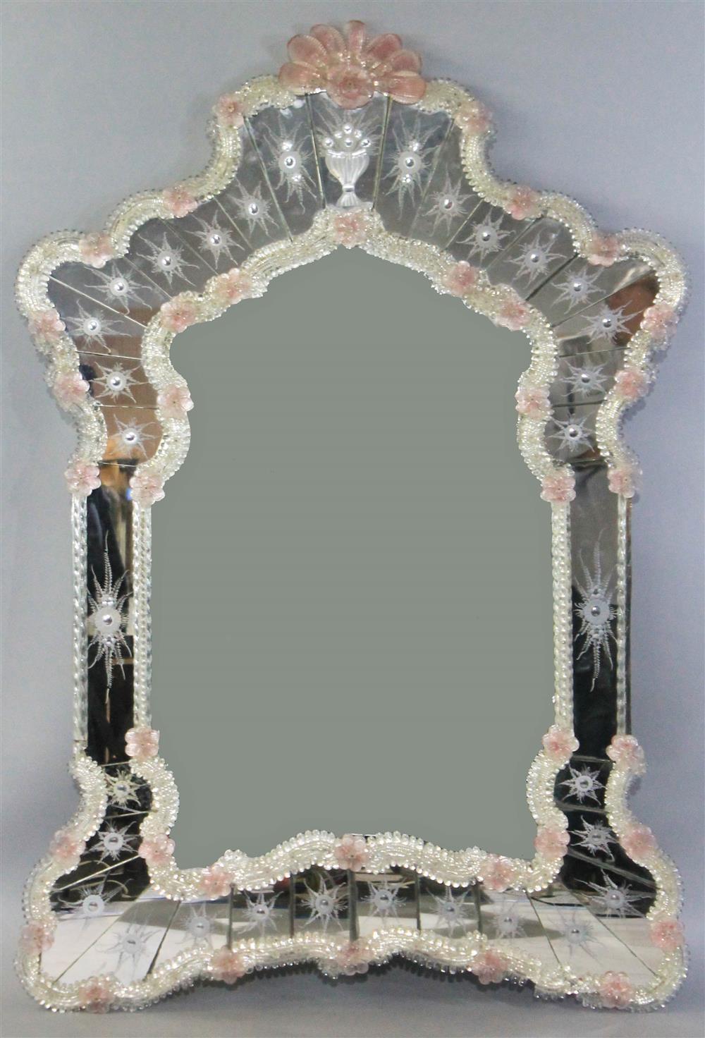 Appraisal: LARGE VENETIAN STYLE ETCHED GLASS MIRROR having an arched decorative