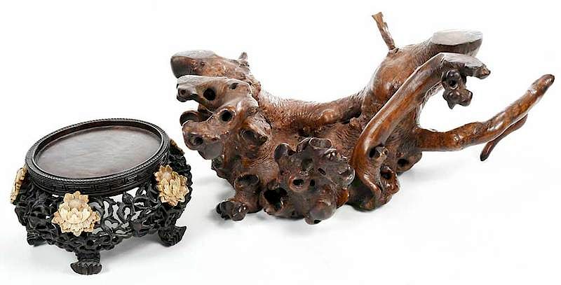 Appraisal: Two Chinese Hardwood Stands th th century one root form