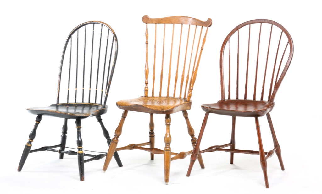 Appraisal: THREE AMERICAN WINDSOR CHAIRS Early th century mixed woods including