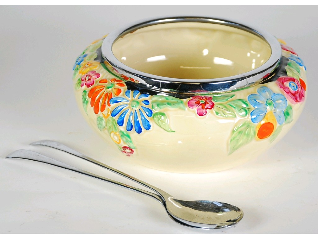 Appraisal: CLARICE CLIFF NEWPORT POTTERY MOULDED POTTERY FRUIT BOWL with chrome