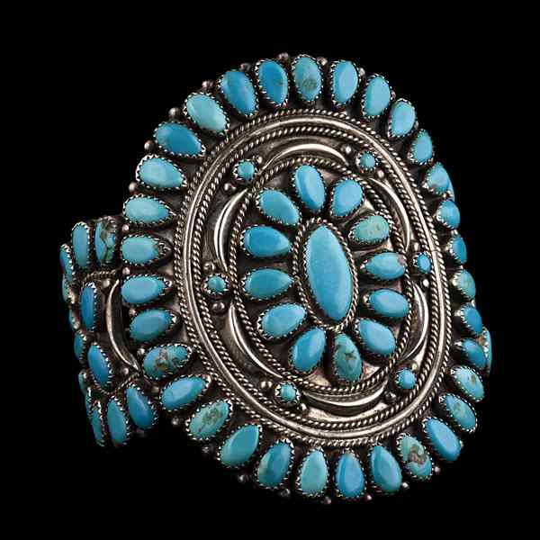 Appraisal: M Begay Turquoise Cluster Bracelet with stones Most likely this