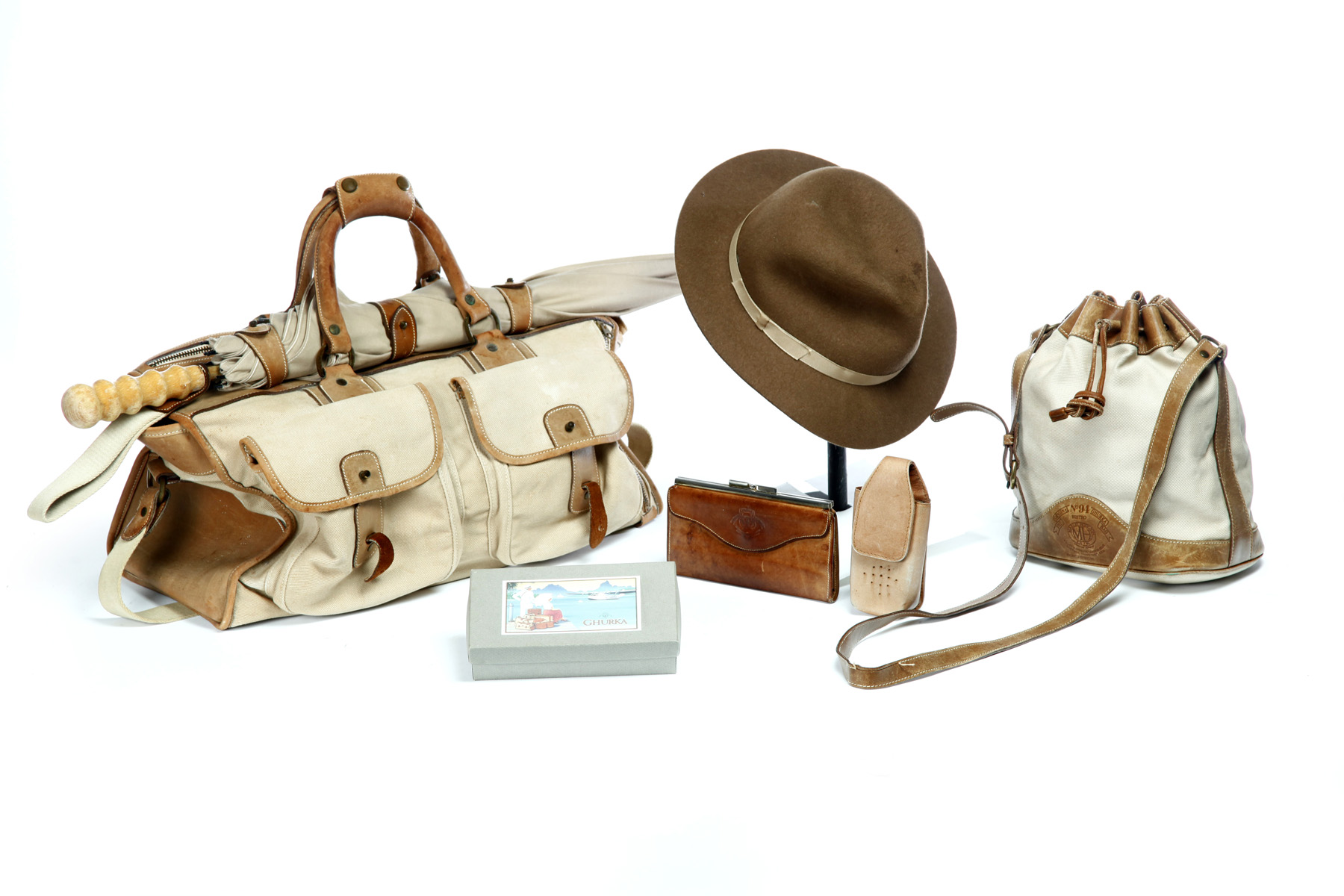 Appraisal: COLLECTION OF GHURKA TRAVEL ACCESSORIES American mid to late th