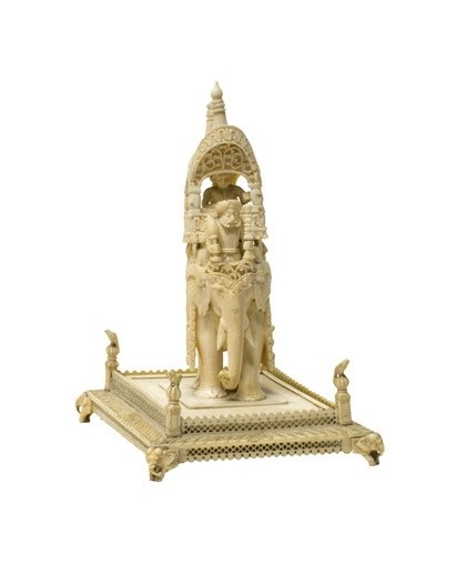 Appraisal: An Indian carved ivory figure of an elephant bearing a