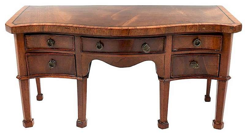 Appraisal: George III Style Figured Miniature Sideboard British th century dovetail