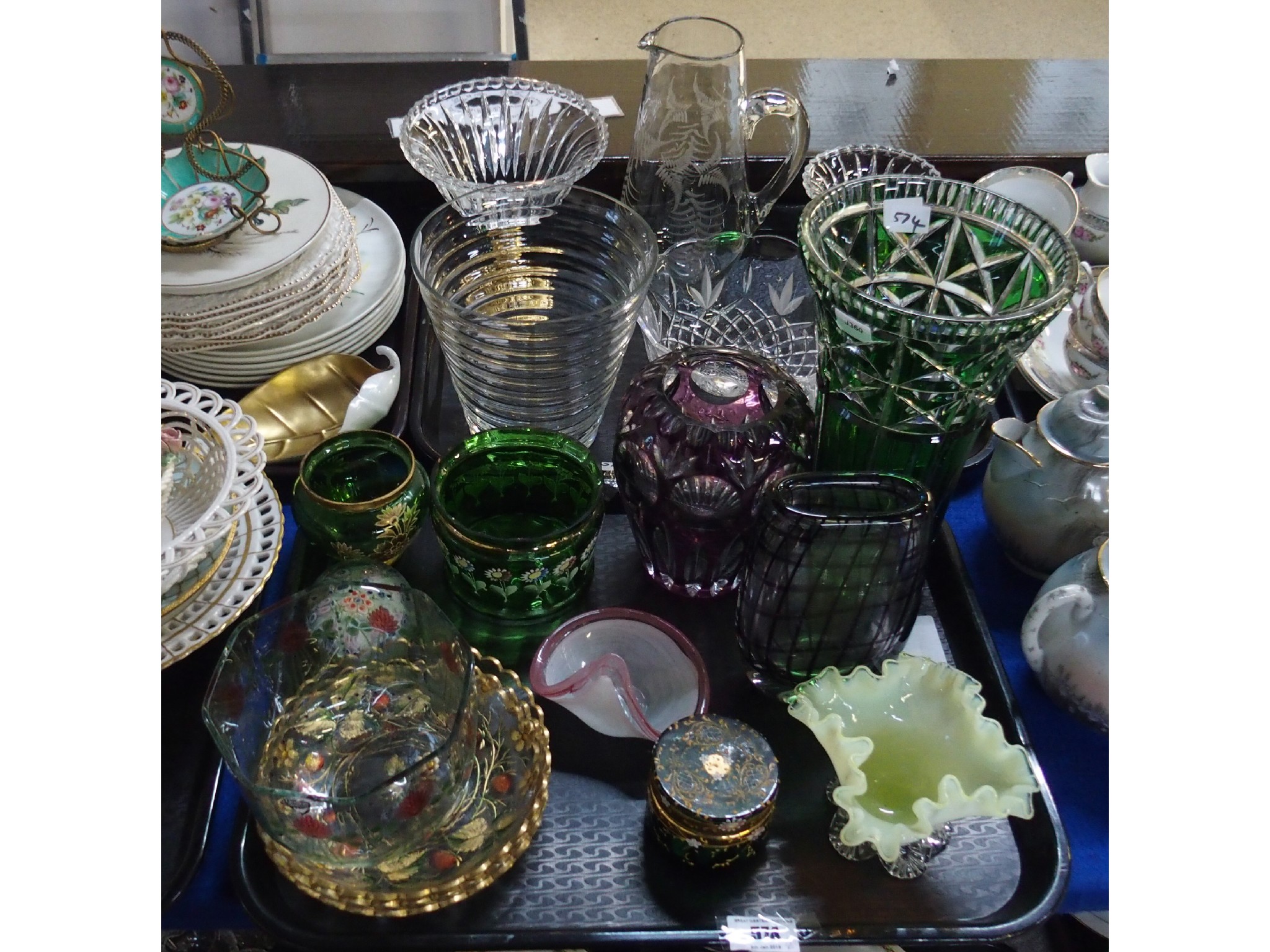 Appraisal: Two trays lots of assorted glassware to include Orrefors cut-to-clear