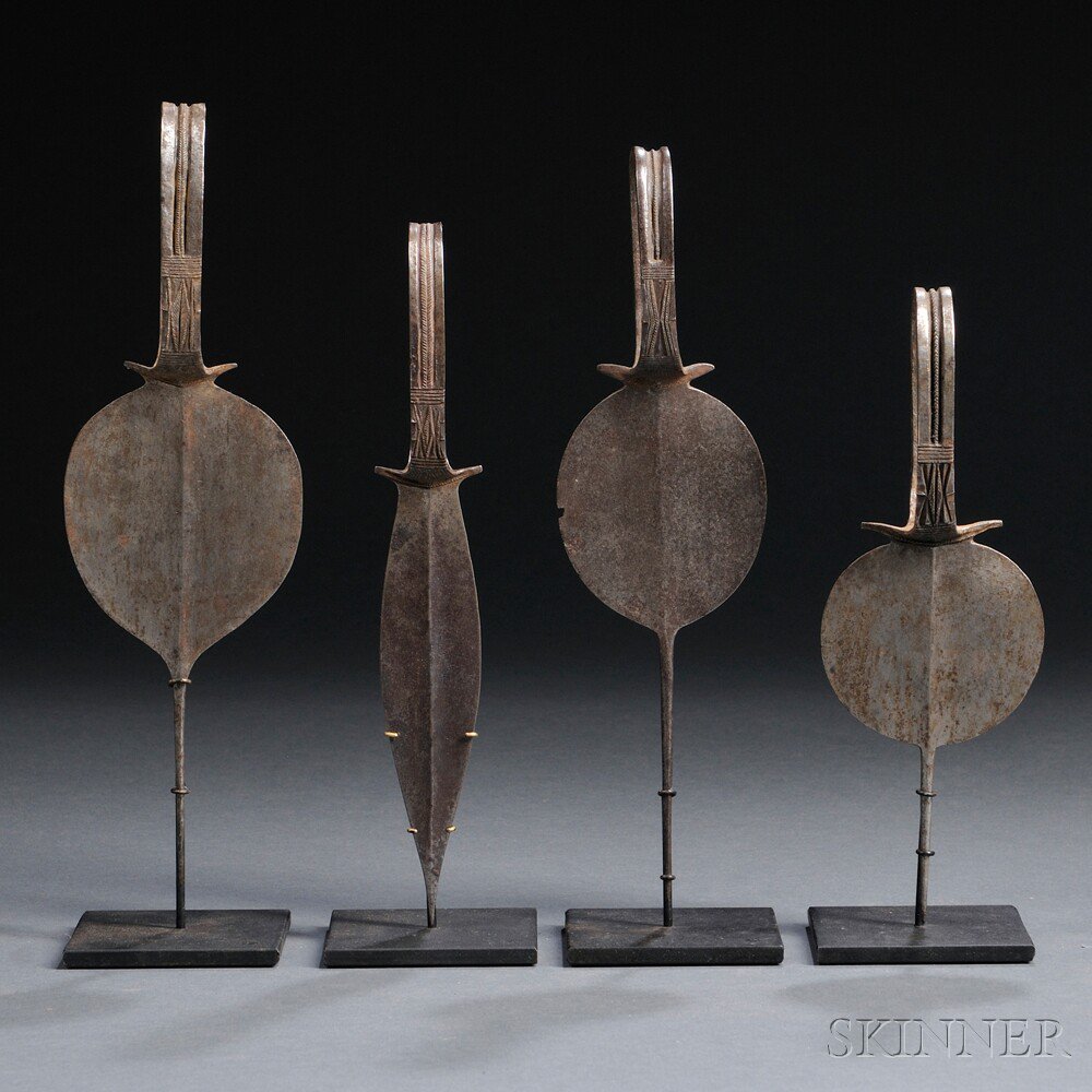 Appraisal: Four Tiv Loop-handle Daggers all with geometric decorated hand loops