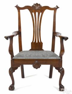 Appraisal: Philadelphia Chippendale walnut armchair ca with a shell carved crest