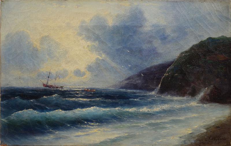 Appraisal: EUROPEAN SCHOOL SEASCAPE Oil on canvas indistinctly signed x in