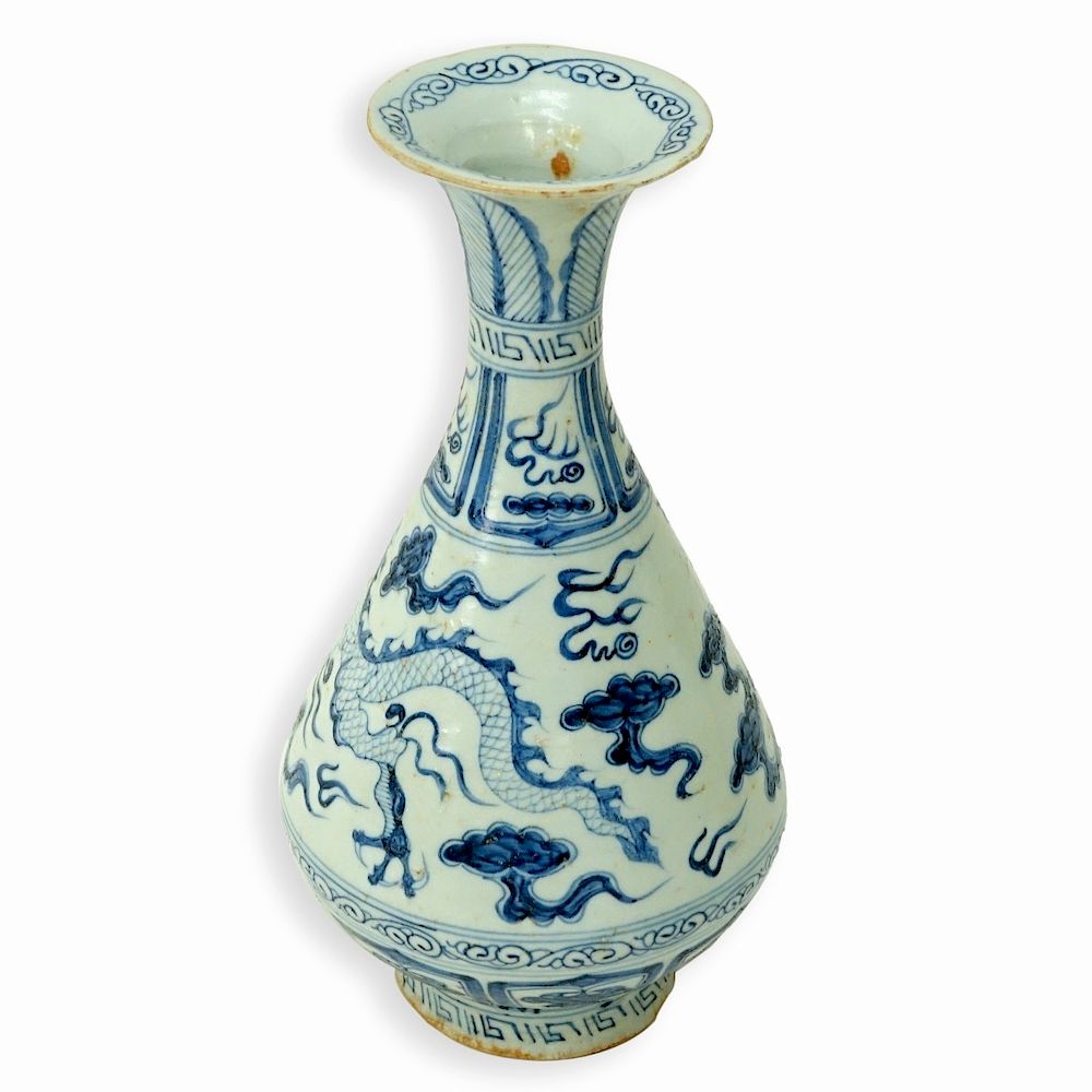 Appraisal: Chinese Blue and White Porcelain Bottle Vase Chinese Kangxi Style