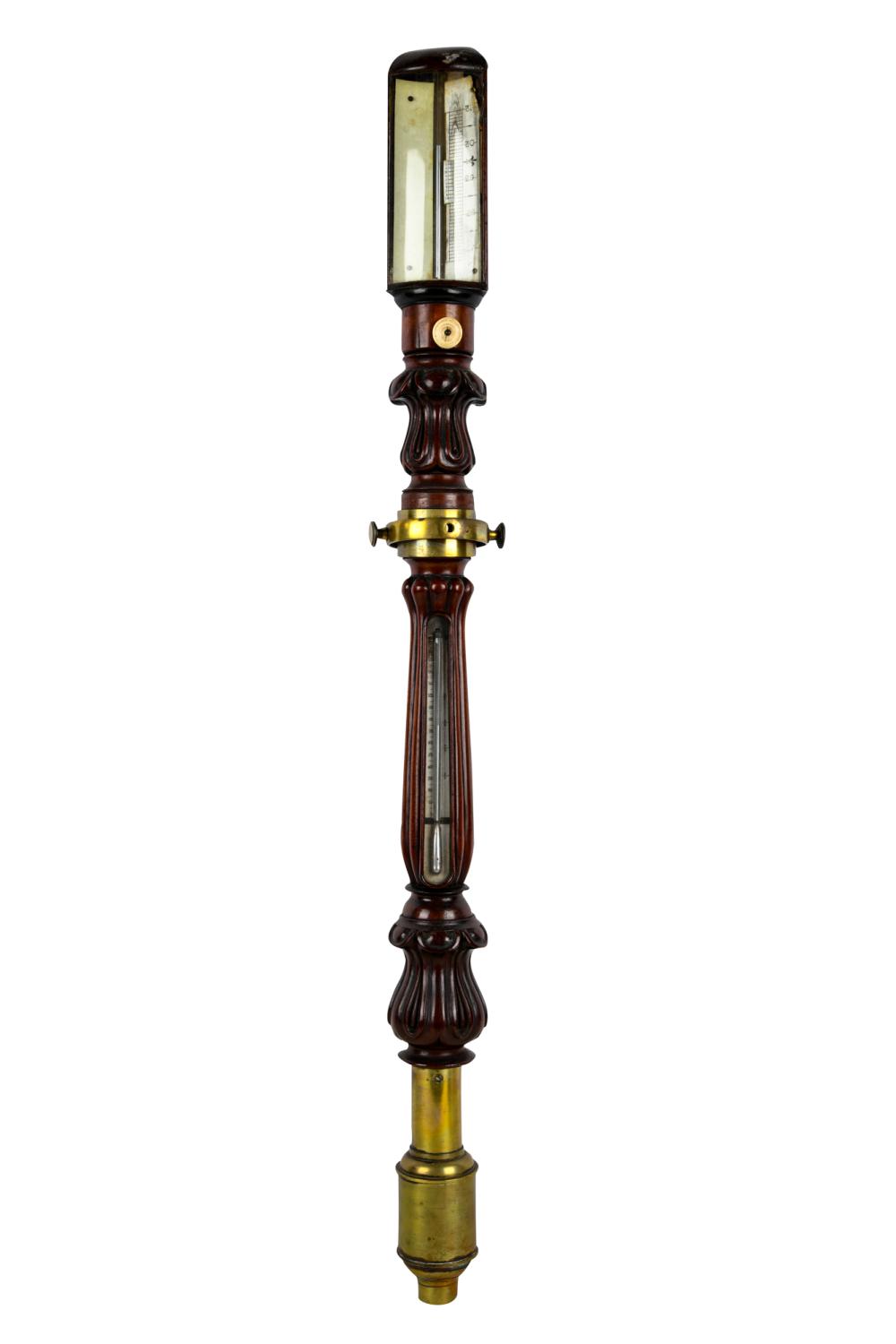 Appraisal: ENGLISH MAHOGANY BRASS STICK BAROMETERwith bracket Condition working condition unknown