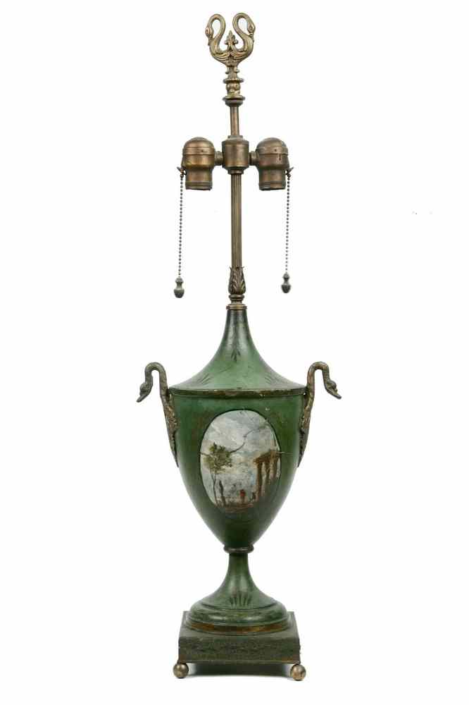 Appraisal: TOLE PAINTED TABLE LAMP - Tin Classical Urn Form Table