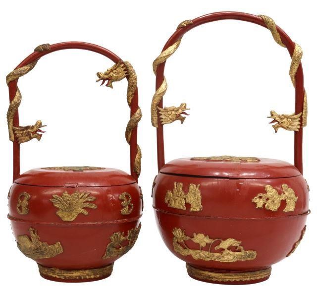 Appraisal: lot of Chinese parcel gilt wood wedding baskets handle with