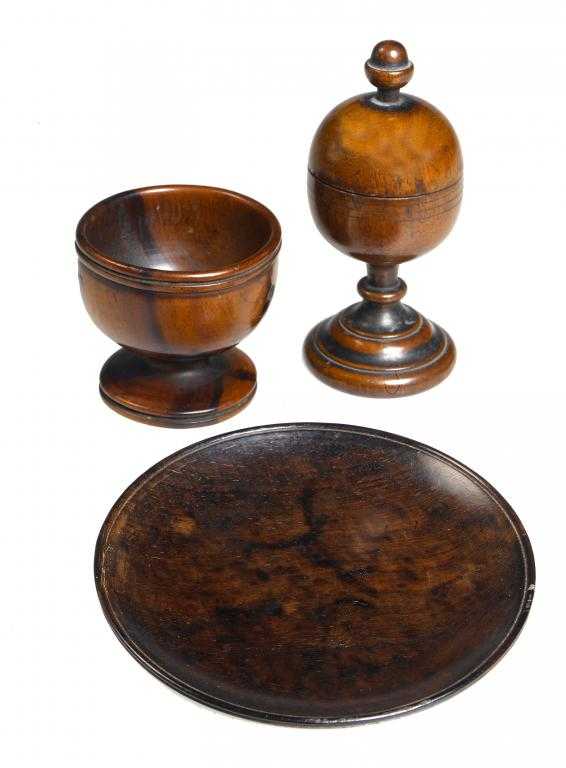 Appraisal: A TREEN MINIATURE OVOID CUP AND COVER A CHERRY SALT