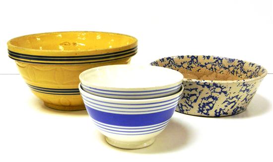 Appraisal: Ceramic mixing bowls four pieces yellowware bowl with upper and