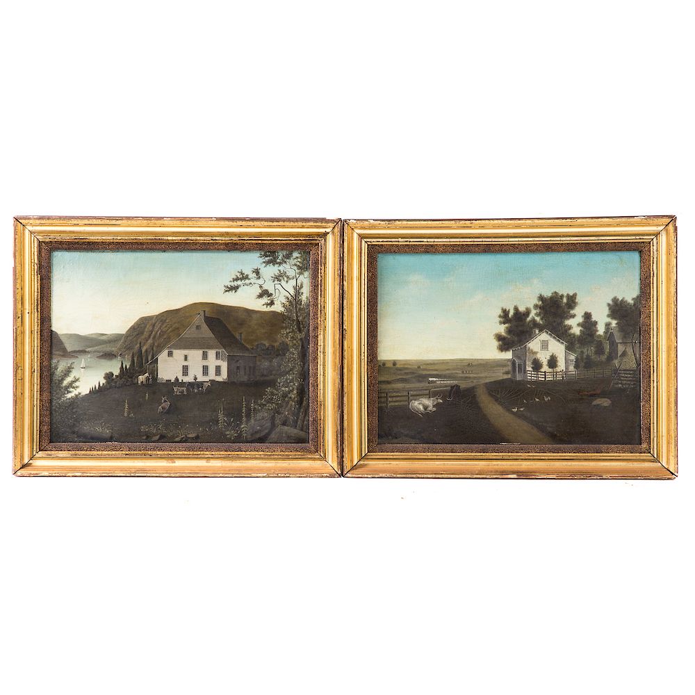 Appraisal: Artist Unknown Mid- th century American Scenes Pair of oils