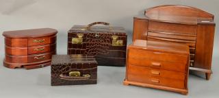 Appraisal: Five jewelry boxes including two alligatored leather by Shortrip two