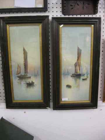 Appraisal: Garman Morris Watercolors ''Sunset'' ''Moonrise'' harbor scenes image area ''