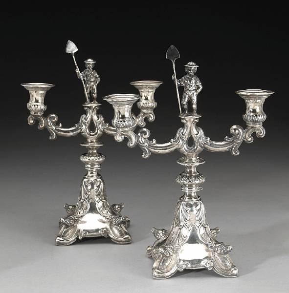 Appraisal: An Austrian standard silver pair of figural two light candelabraMaker's