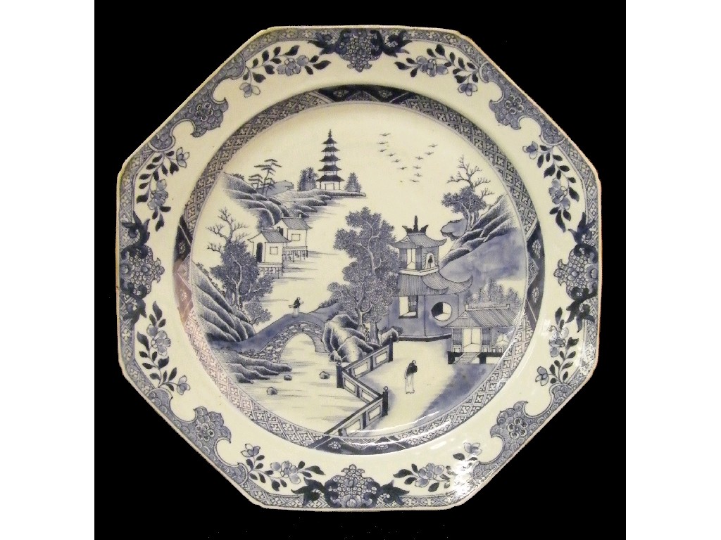 Appraisal: th century Chinese underglaze blue porcelain octagonal dish decorated with