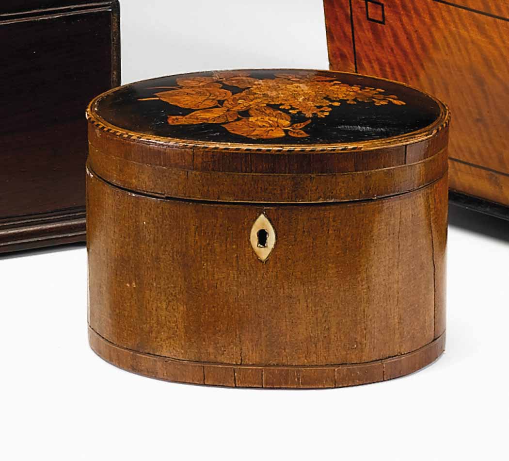 Appraisal: English marquetry and beech caddy early th century The hinged