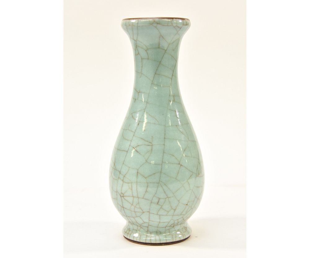 Appraisal: Chinese Porcelain Crackleware Vase Chinese porcelain green blue crackleware vase