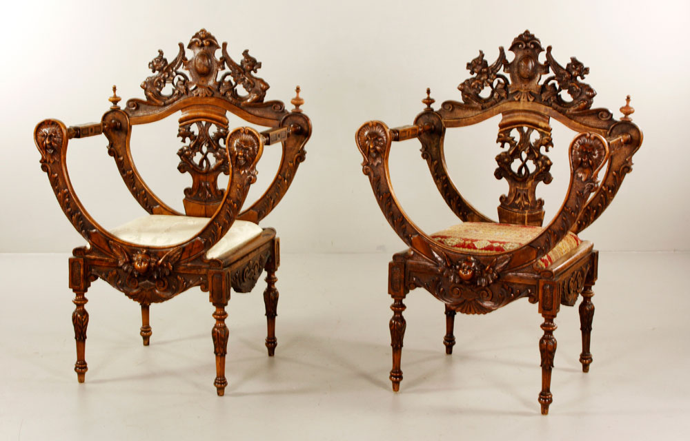 Appraisal: - Pair of Spanish Renaissance Revival Style Chairs Pair of