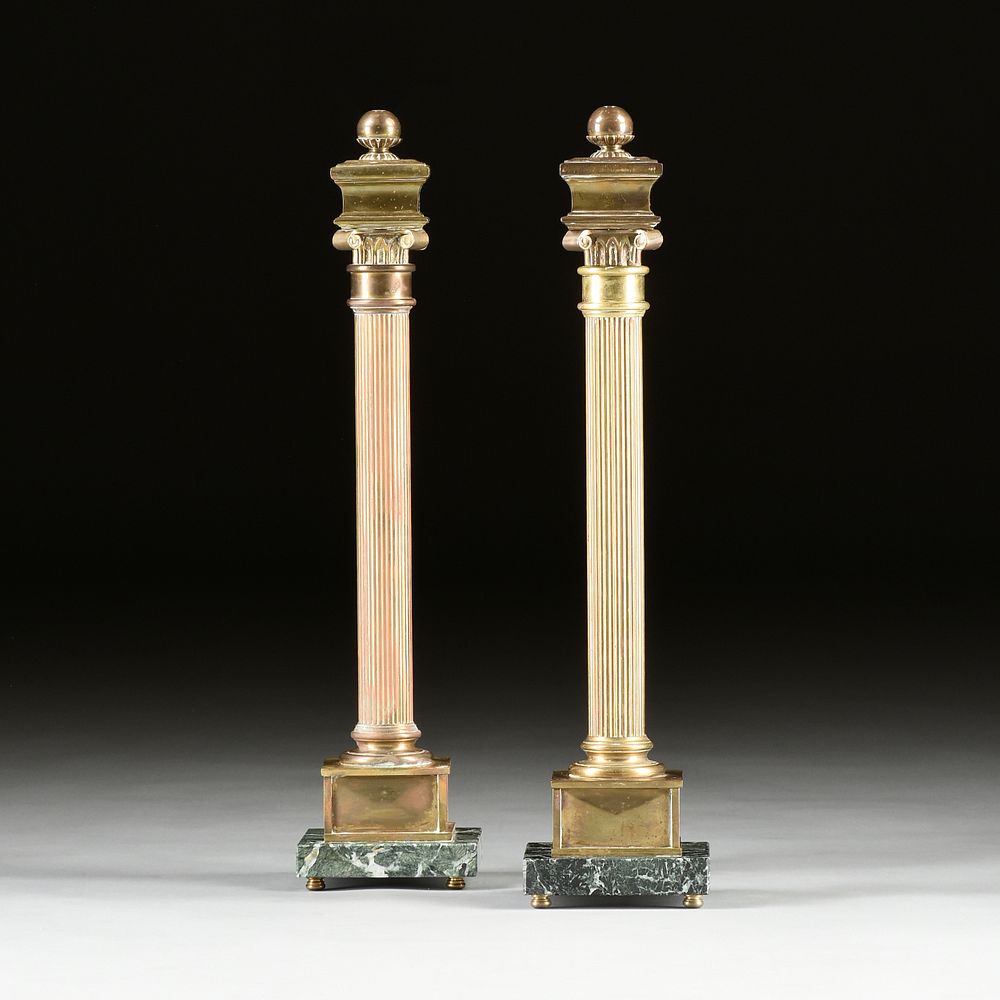 Appraisal: A PAIR OF NEOCLASSICAL REVIVAL GILT BRASS ON MARBLE LAMPS