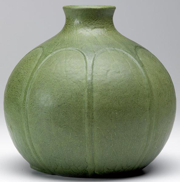 Appraisal: GRUEBY Rare spherical vase with impressed leaves under a superior