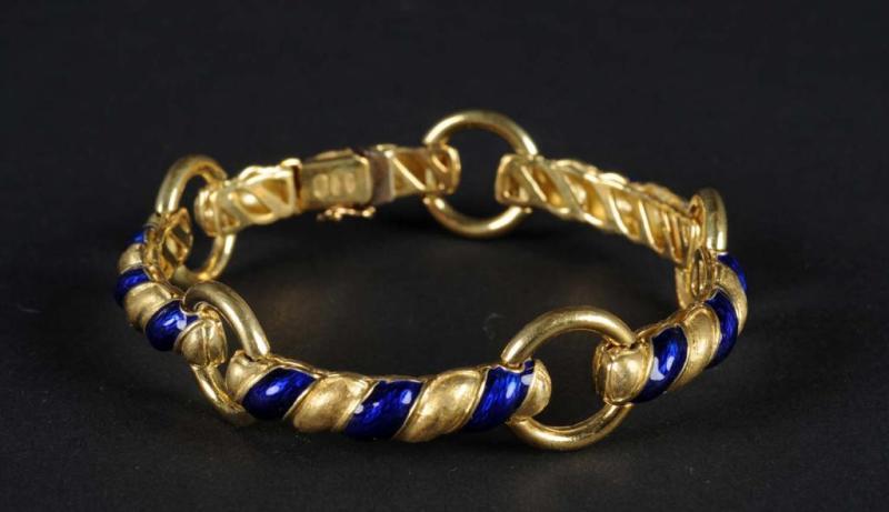 Appraisal: Ladies Yellow Gold Blue Enamel Bracelet Description K yellow gold