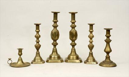 Appraisal: Pair of Brass 'Beehive' Candlesticks and Pair of Brass 'Diamonds'