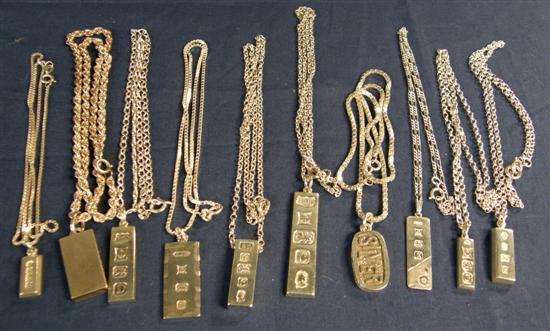 Appraisal: Ten modern silver ingot pendants various dates and marks on