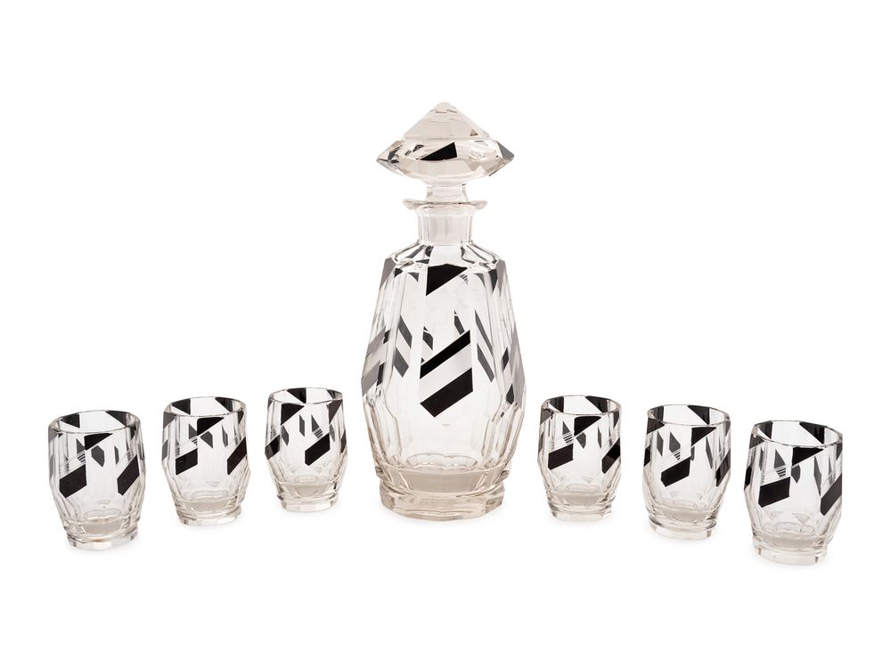 Appraisal: A Seven-Piece Cut Glass Cocktail Set A Seven-Piece Cut Glass