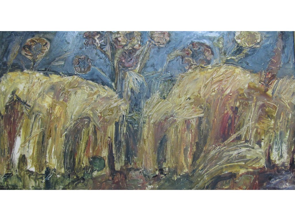 Appraisal: HILDA GOLDWAG Oil on board 'Cornfield' signed recto x