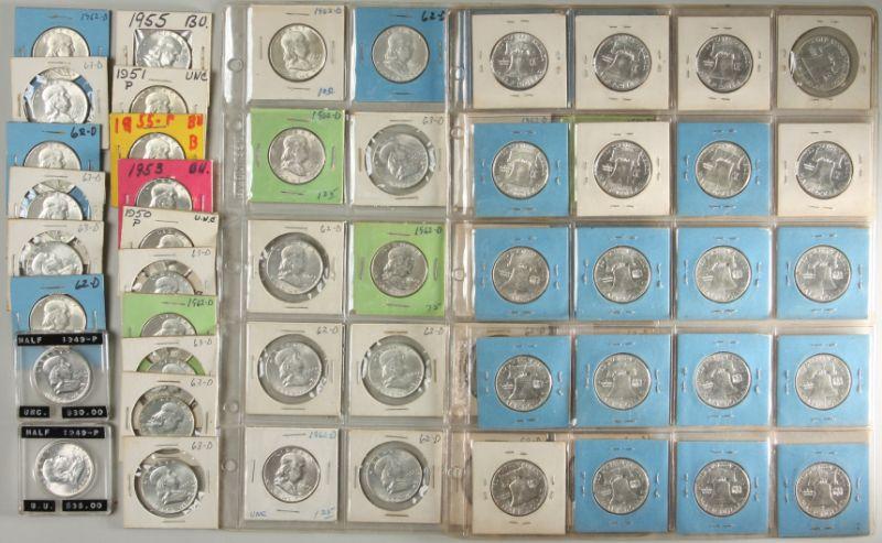 Appraisal: Mixed BU Franklin Half Dollars seven -