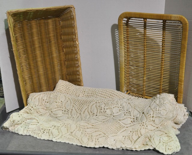 Appraisal: Two BasketsAlong with a crocheted bedspread in a lovely complex