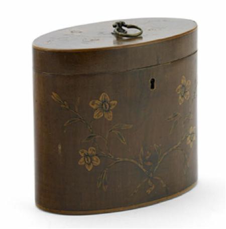 Appraisal: A George III harewood and marquetry tea caddy of oval