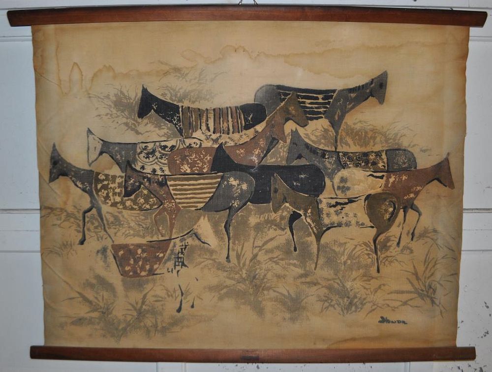 Appraisal: th C Scroll Painting - Wild Horses reminiscent of Chauvet