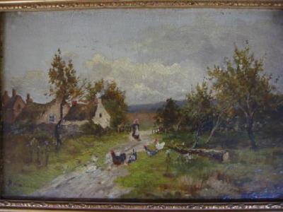 Appraisal: ENGLISH SCHOOL mid to late th Century Farmstead with Figure