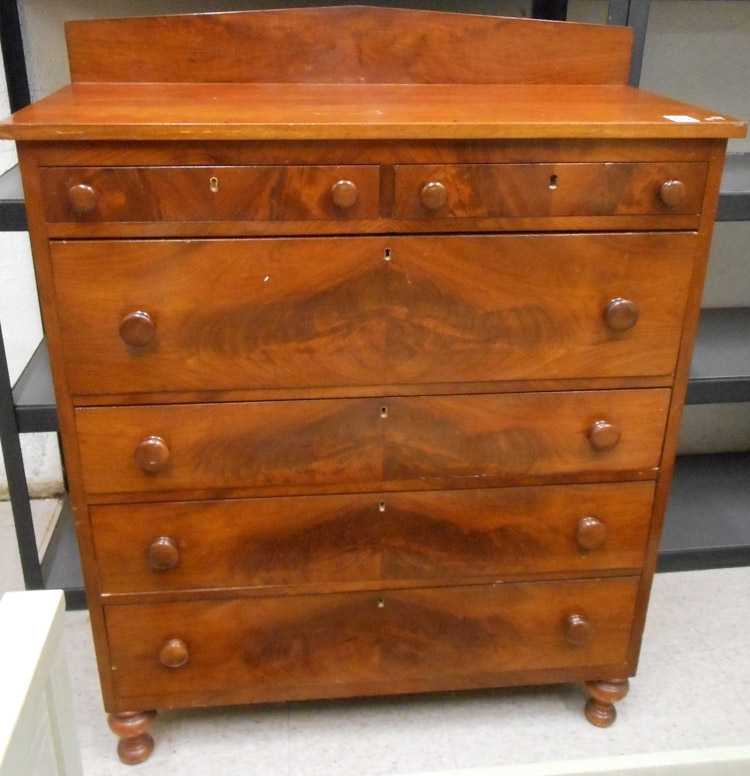 Appraisal: EMPIRE VICTORIAN TRANSITIONAL MAHOGANY CHEST OF DRAWERS American th century