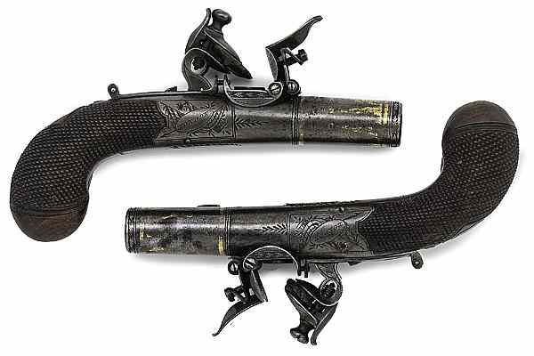 Appraisal: Pair of Box Flintlock Pistols by Bond of London caliber