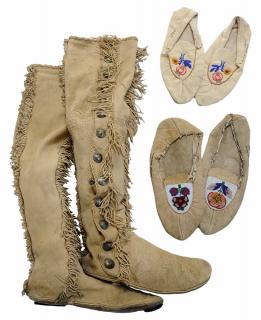 Appraisal: Pair Native American Buckskin Boots and Two Pairs Beaded Moccasins