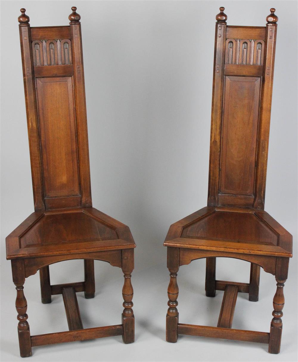 Appraisal: PAIR OF ENGLISH STYLE CARVED WALNUT HALL CHAIRS PROBABLY KITTINGER