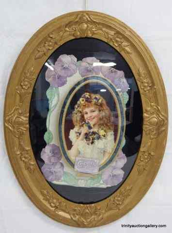 Appraisal: Antique Bubble Glass Oval Frame Calendar GirlThis is a c