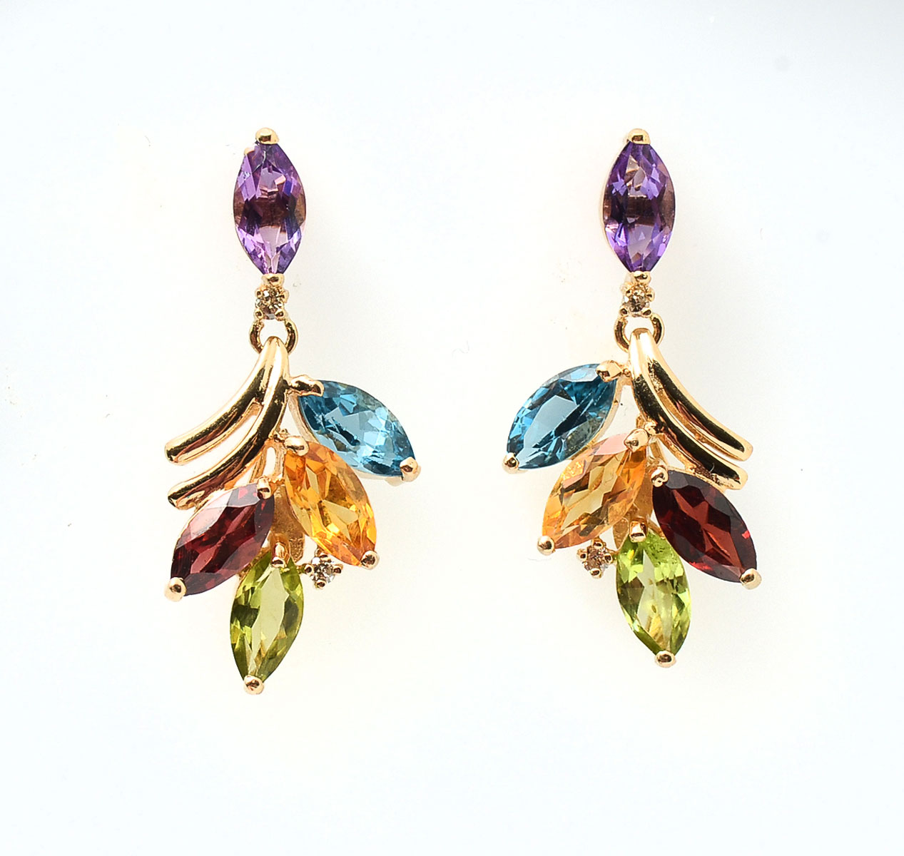 Appraisal: K AMETHYST GARNET BLUE TOPAZ MADEIRA CITRINE PERIDOT EARRINGS K